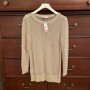 NWT • LOFT ANN TAYLOR • Sparkling Gold Sheer Long Sleeve see thru Sweater